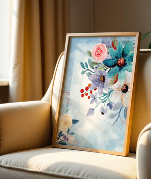Watercolor floral illustration with vibrant flowers and leaves