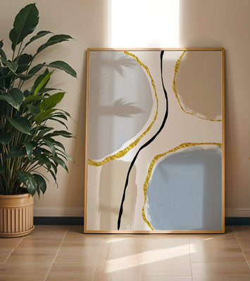 Abstract Painting with Gold Accents and Organic Shapes
