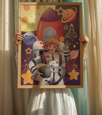 Astronaut Girl Illustration with Space Theme