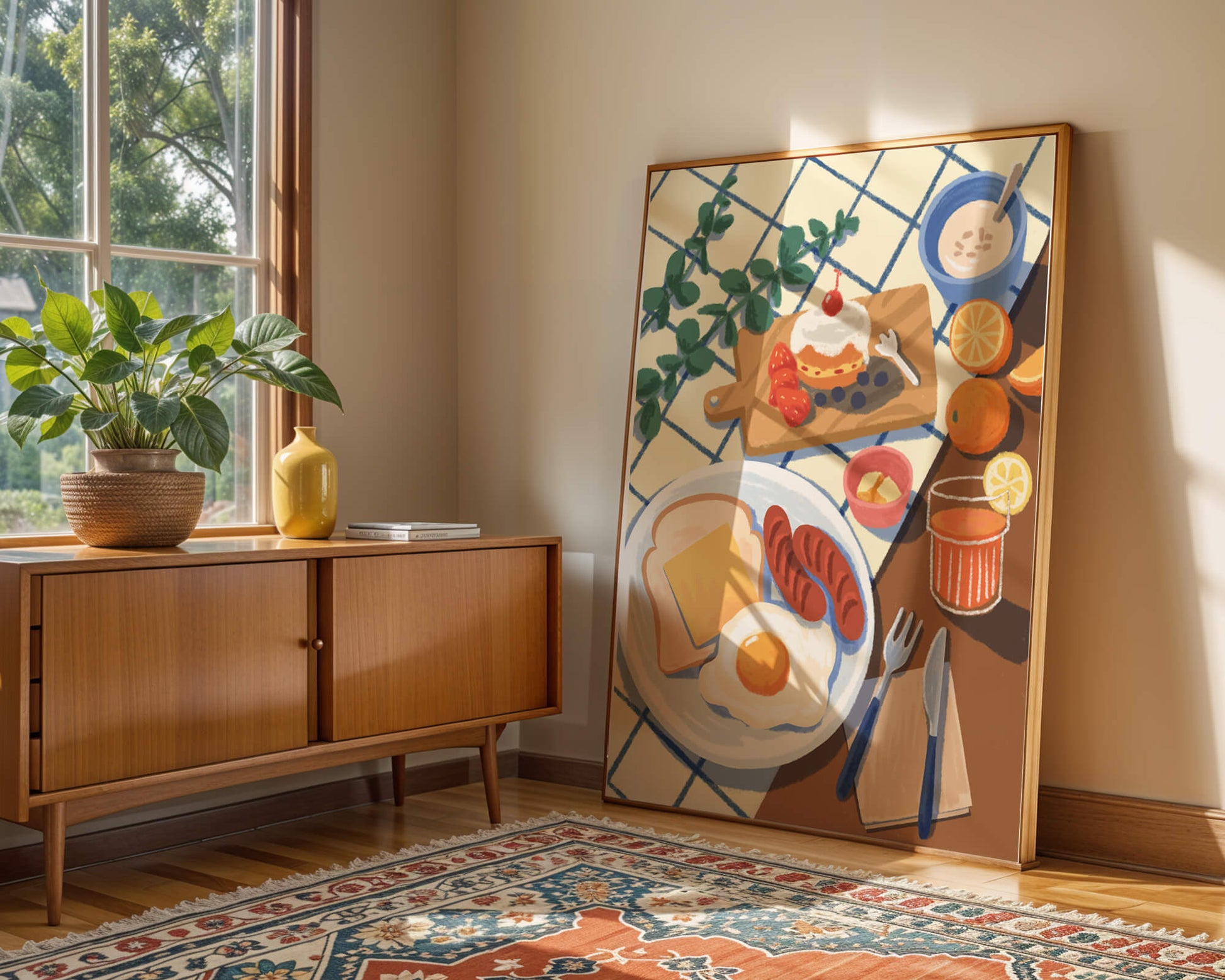 Desayuno encantador con jugo de naranja fresco y pasteles