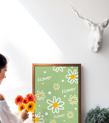 Floral pattern with daisies on a green background