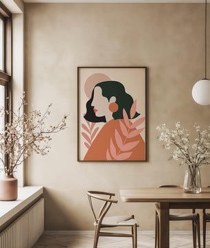 Abstract Female Portrait with Geometric Shapes and Floral Elements - Mi tienda