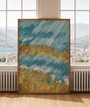 Textura abstracta del océano con acentos dorados