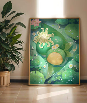 Scène aquatique luxuriante avec des fleurs de lotus et des feuilles vertes