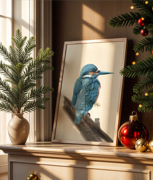Illustration of a vibrant blue bird on a branch