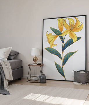 Elegante goldene Lilienillustration mit komplizierten Blattdetails