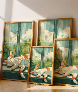 Peaceful Cat Napping by the Window with Sunlit Garden View - Mi tienda