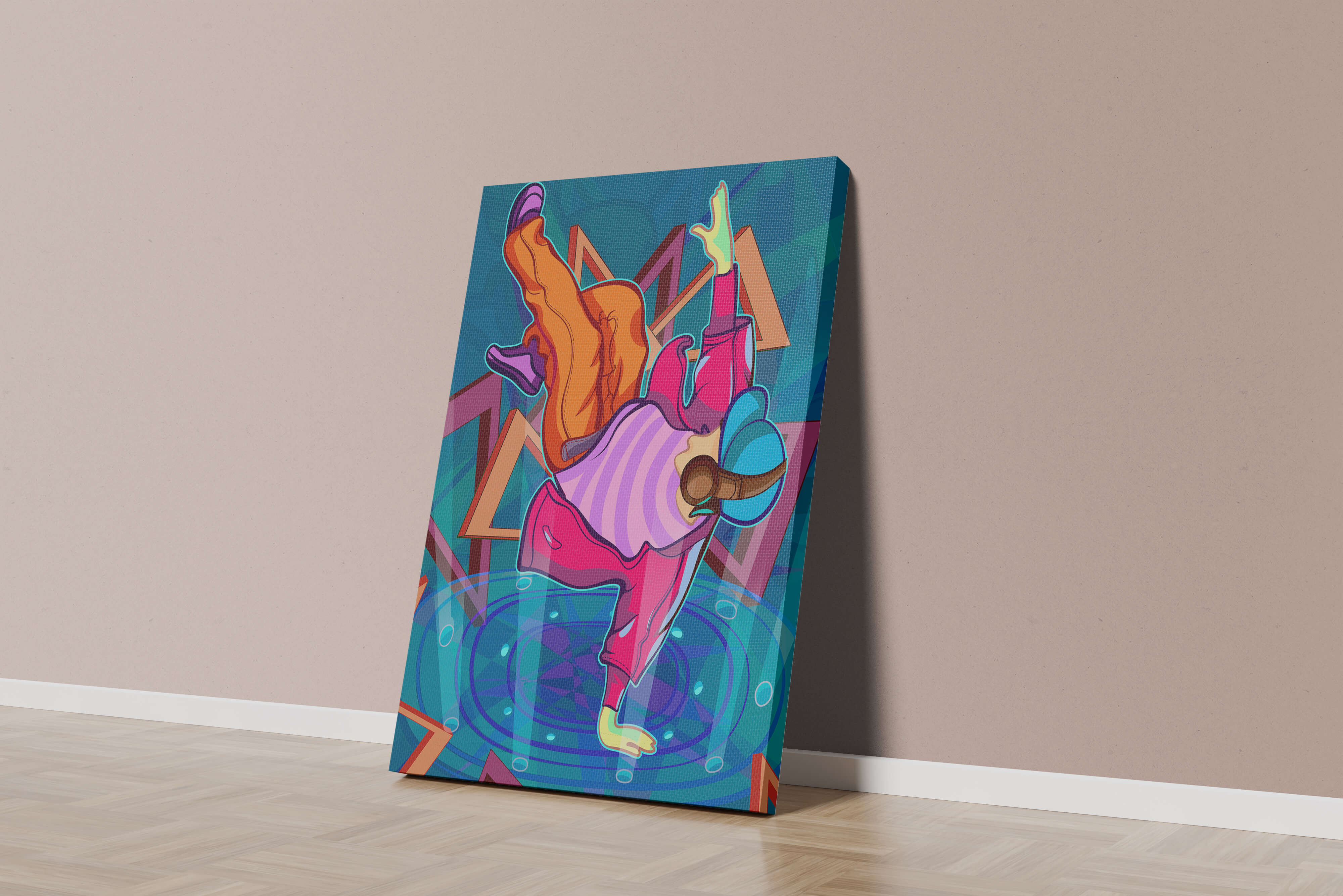 Colorful breakdancer in dynamic urban artwork