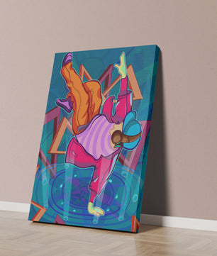 Colorful breakdancer in dynamic urban artwork