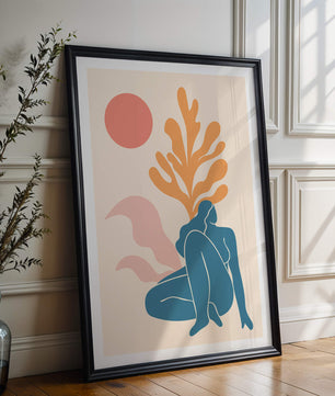 Abstract Nude Figure in Minimalist Design with Botanical Elements - Mi tienda