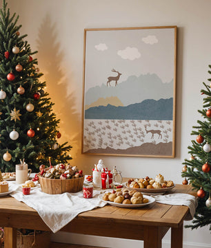 Majestic Deer and Mountain Landscape in Minimalist Style - Mi tienda