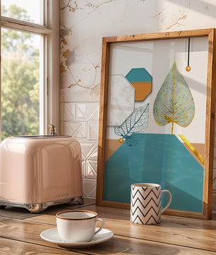 Artistic Composition with Geometric Shapes and Golden Leaf Detail - Mi tienda