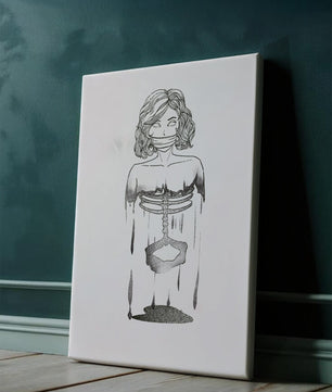 Surreal illustration of a woman with abstract ribcage and melting effect