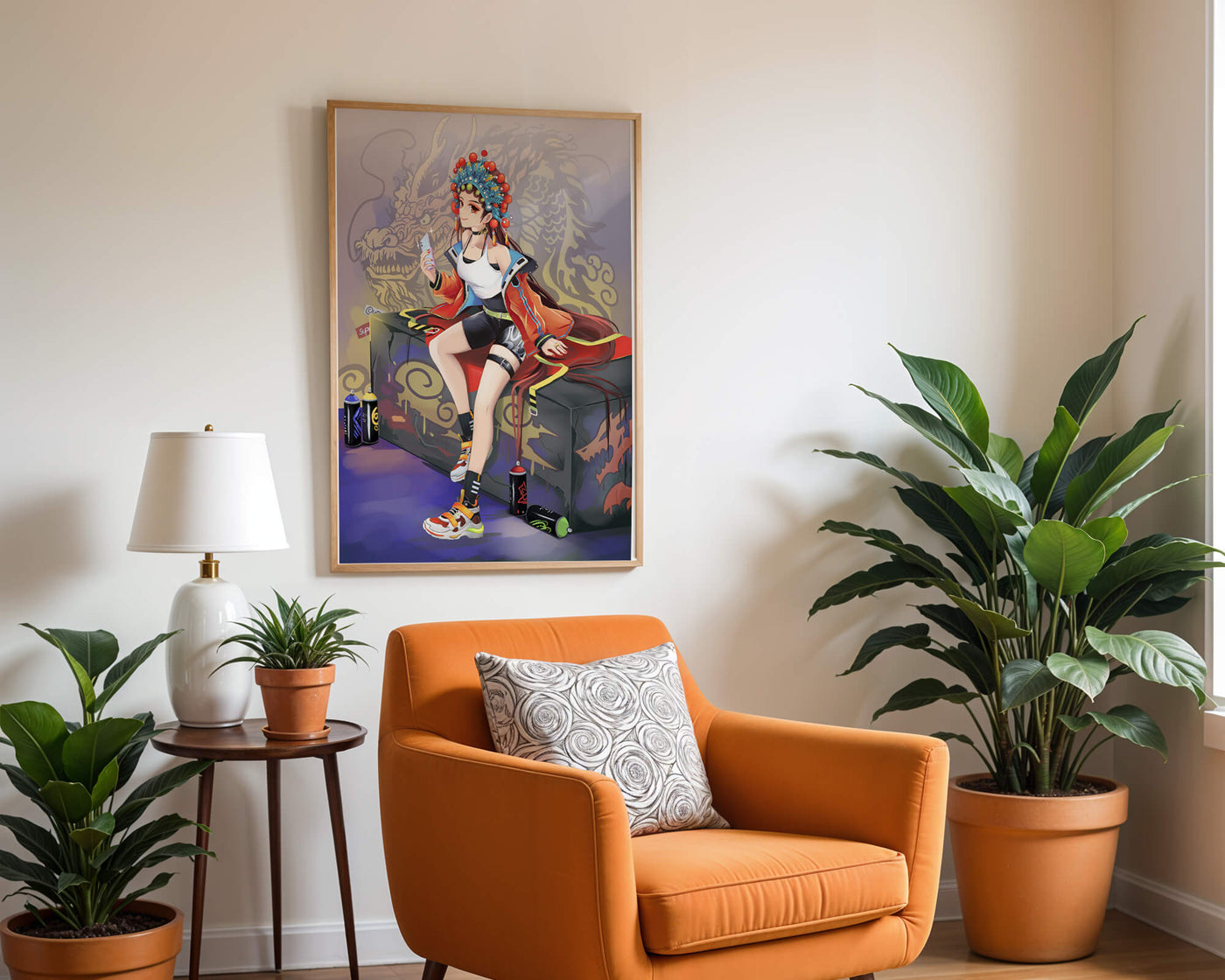Anime art of a girl in traditional attire with urban elements
