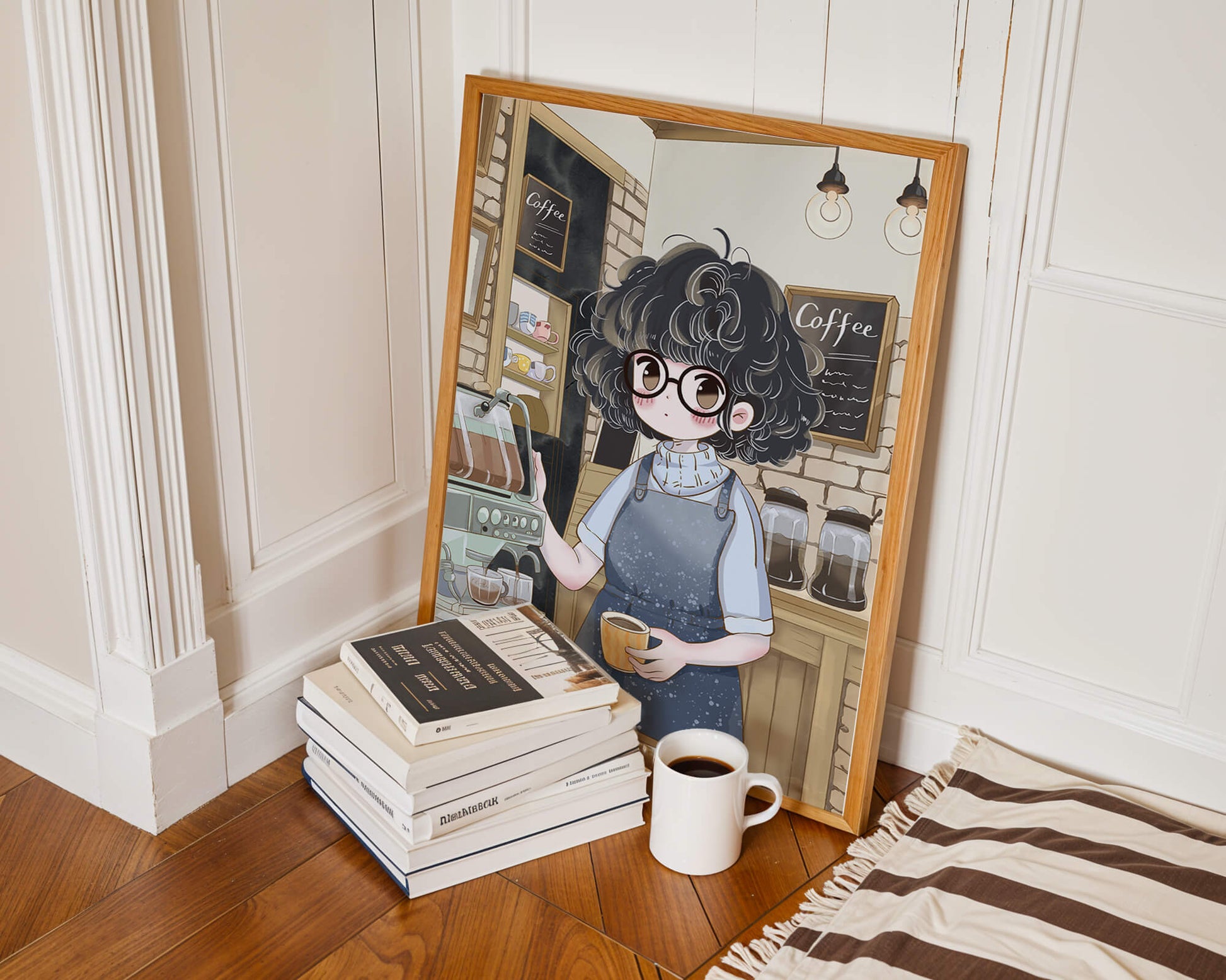 Escena encantadora de café con barista preparando café