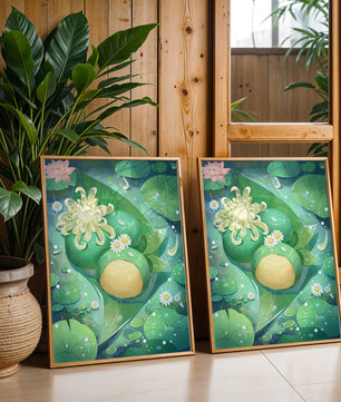 Scène aquatique luxuriante avec des fleurs de lotus et des feuilles vertes