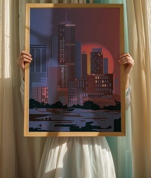 Modern Cityscape at Sunset with Skyscrapers and Vibrant Sky - Mi tienda
