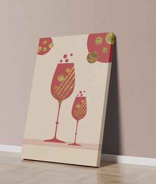 Stylish wine glasses with gold accents and a festive theme
