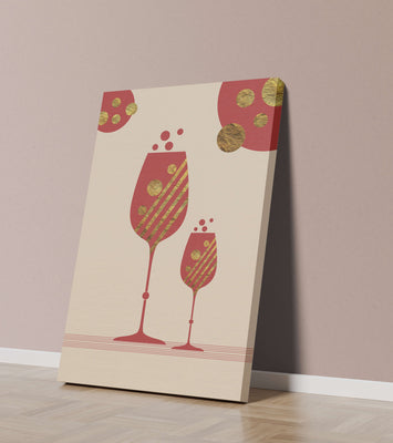 Stylish wine glasses with gold accents and a festive theme
