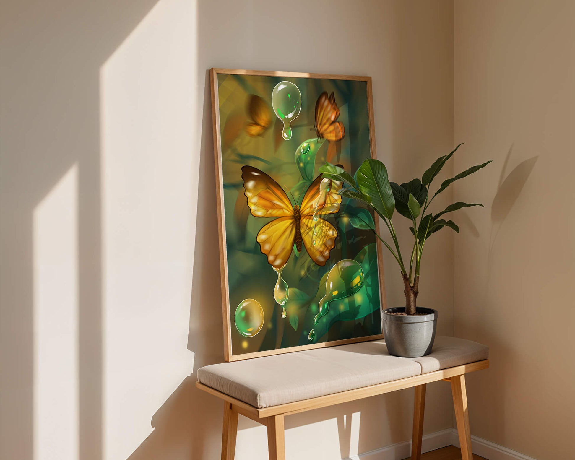 Butterflies Among Dewdrops in a Serene Forest Setting