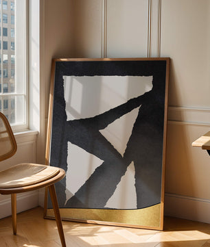 Abstract geometric design with gold and black elements