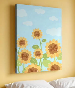 Sunflowers Under Blue Sky with Floating Clouds