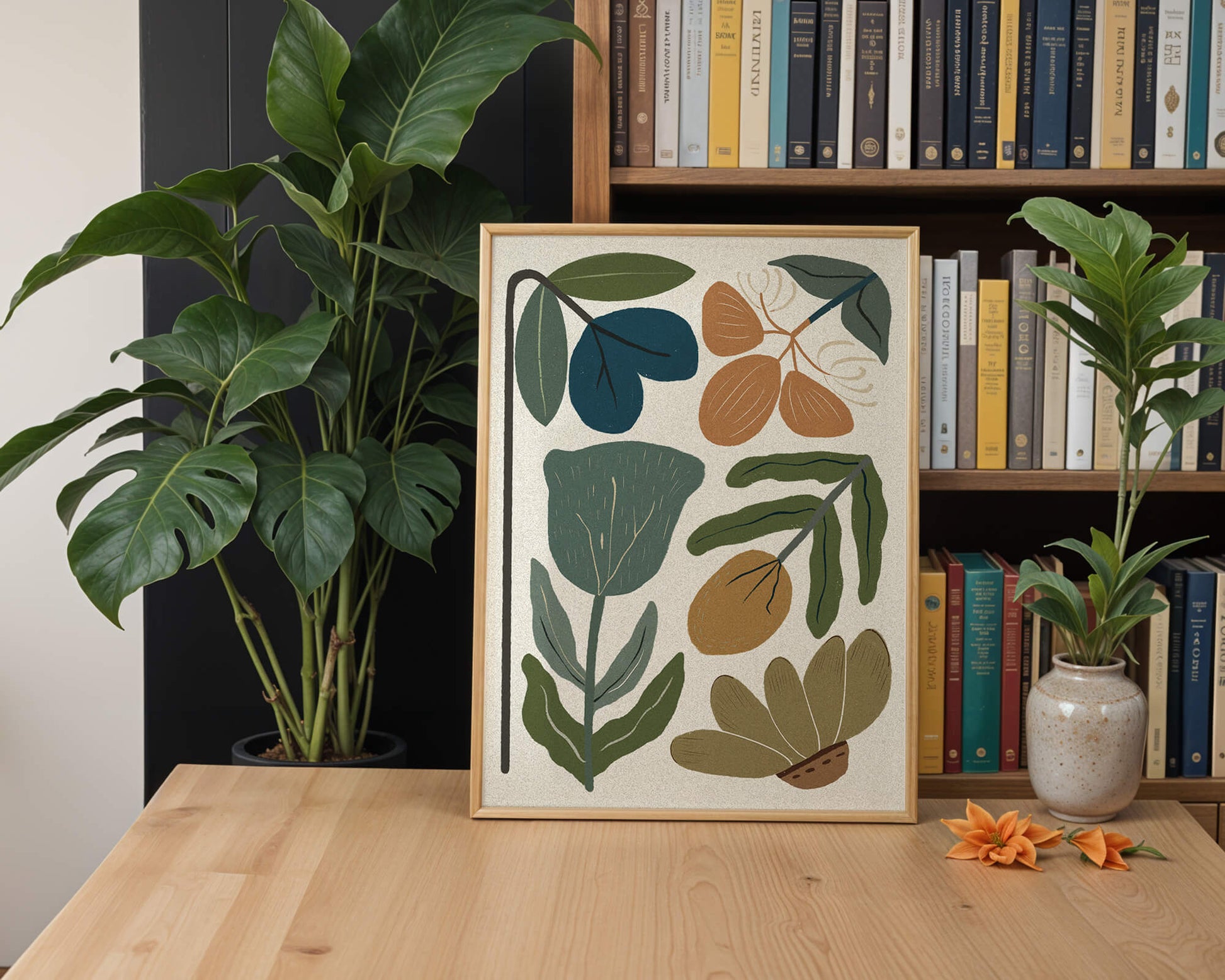 Botanical illustration with earthy and muted colors