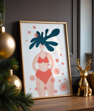 Abstract Illustration of a Woman in Swimwear with Creative Hair Design - Mi tienda