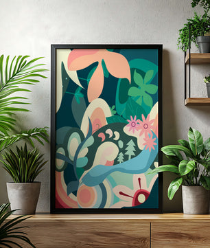 Abstract floral illustration with pastel colors and nature elements