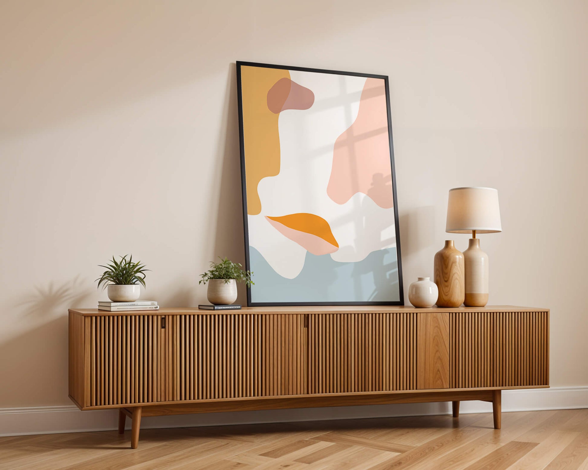 Abstract art with pastel color shapes on white background