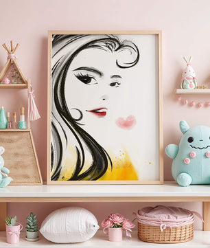 Dibujo de retrato elegante con labios rojos y motivo de corazón