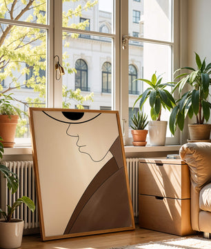 Abstract Portrait with Minimalist Lines and Brown Tones - Mi tienda