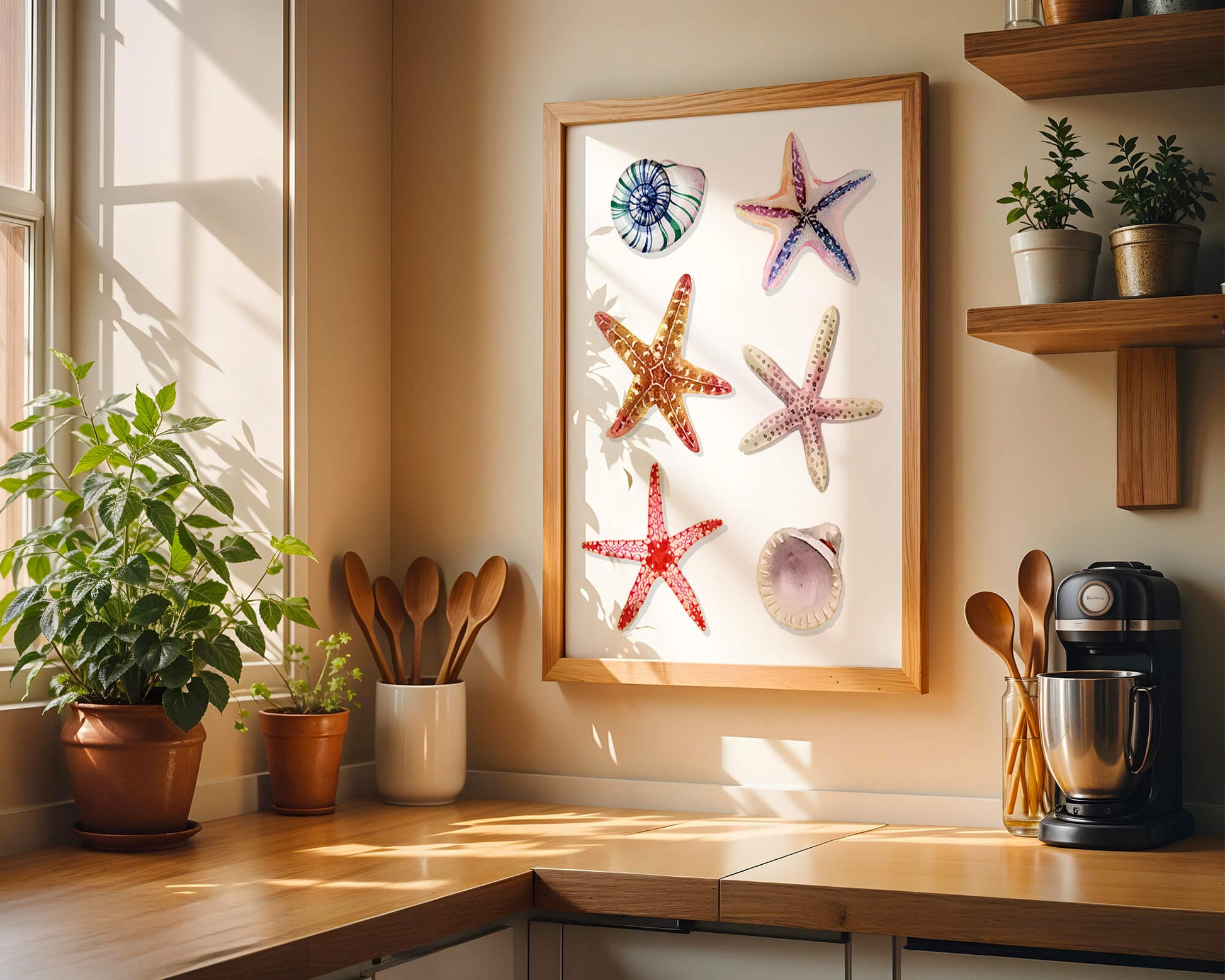 Watercolor collection of seashells and starfish illustration
