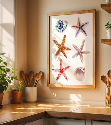 Watercolor collection of seashells and starfish illustration