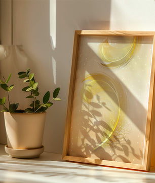 Elegant golden feather design with shimmering background