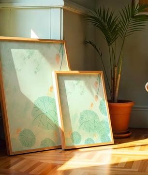 Serene Pond Scene with Goldfish and Lotus Leaves