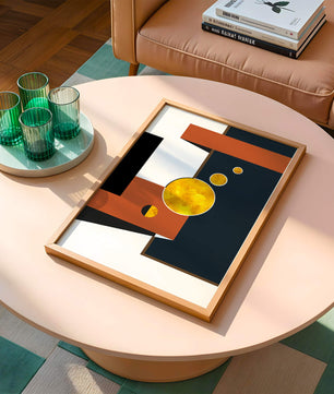 Abstract geometric artwork with golden circles and bold shapes - Mi tienda