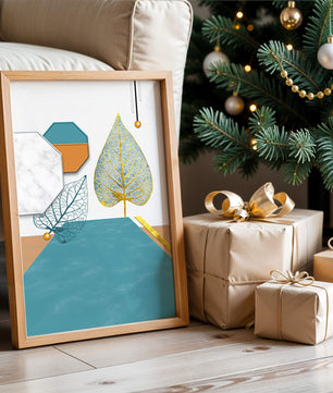 Artistic Composition with Geometric Shapes and Golden Leaf Detail - Mi tienda