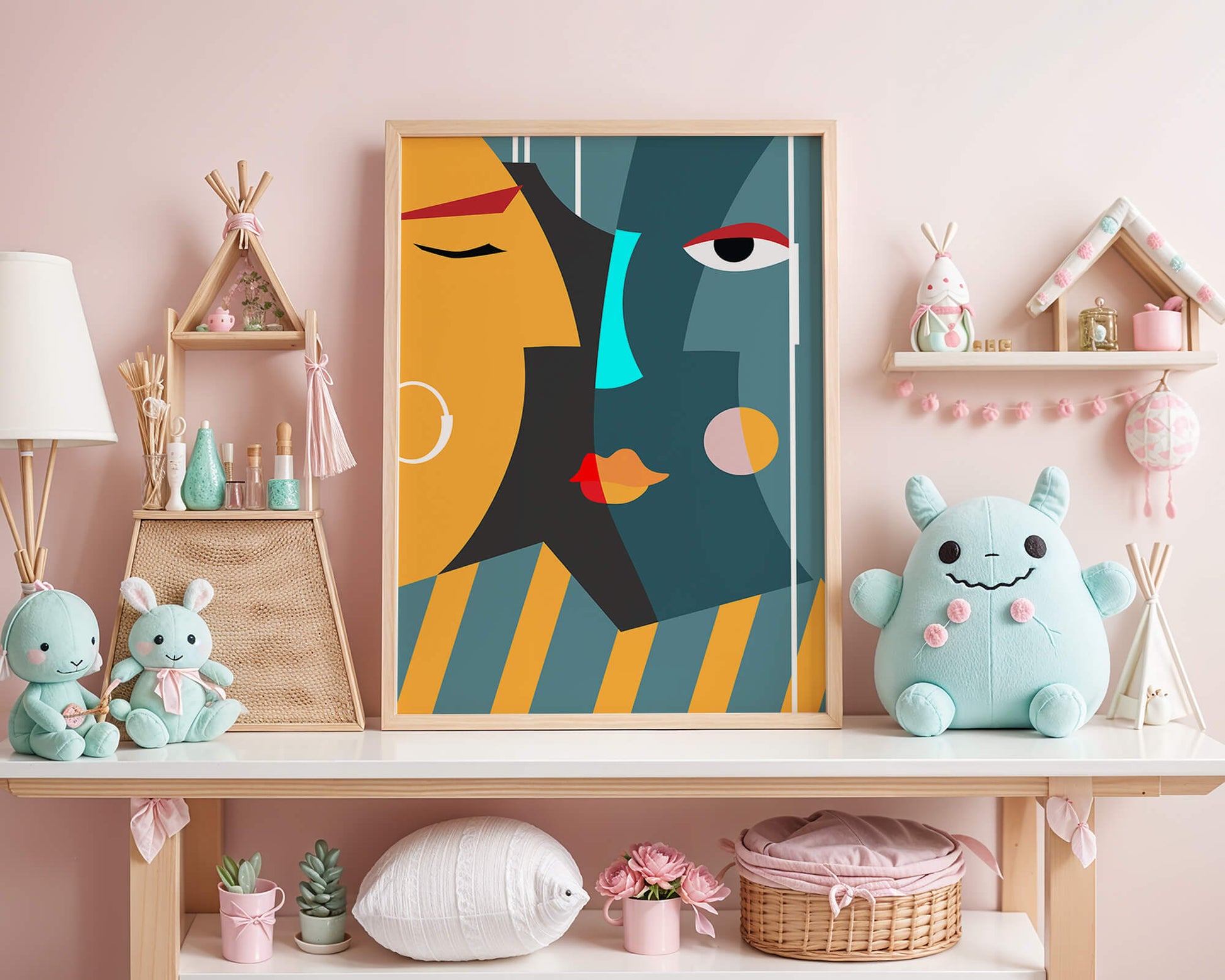 Arte geométrico abstracto con colores y formas audaces