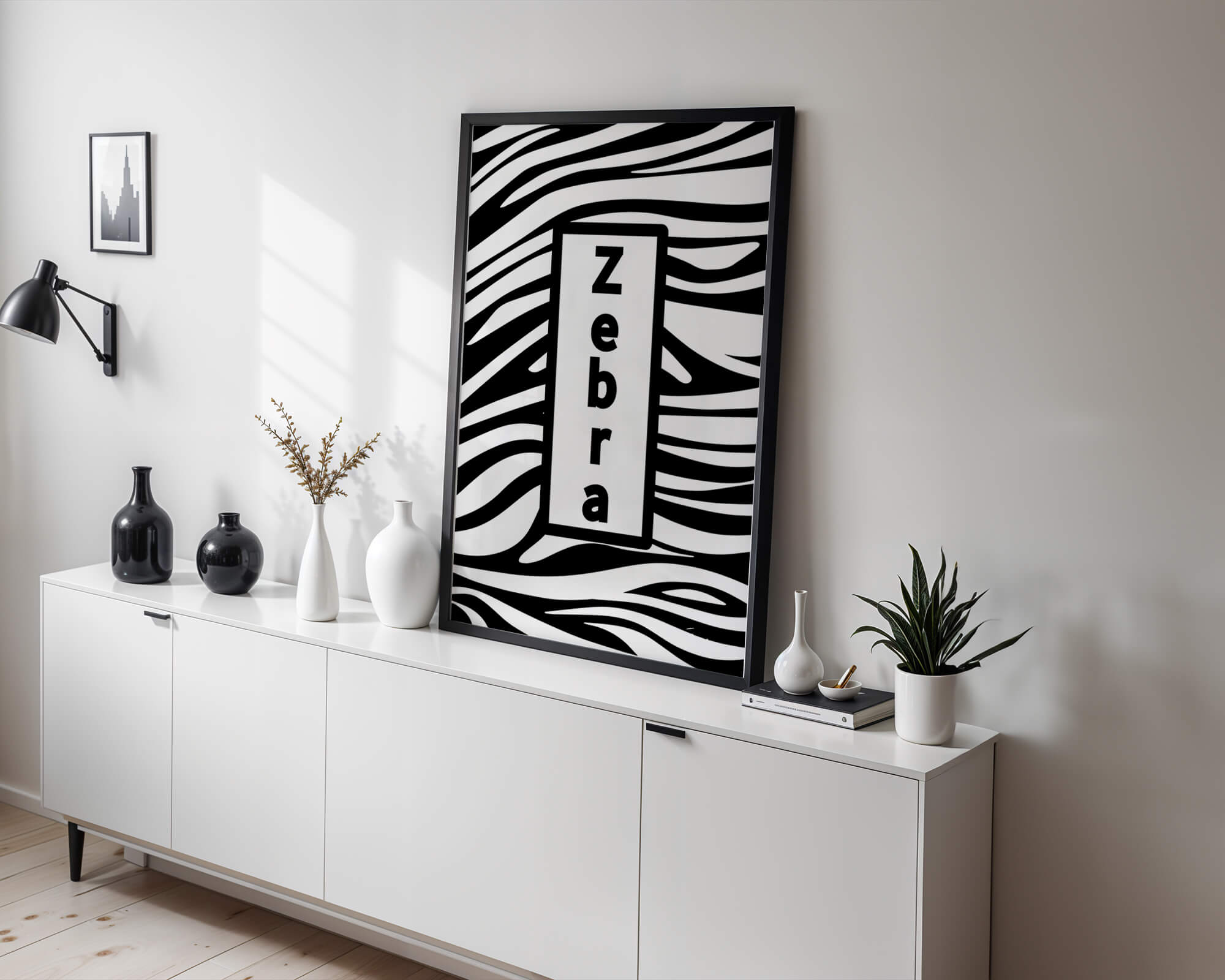 Elegant zebra print design with bold text accent