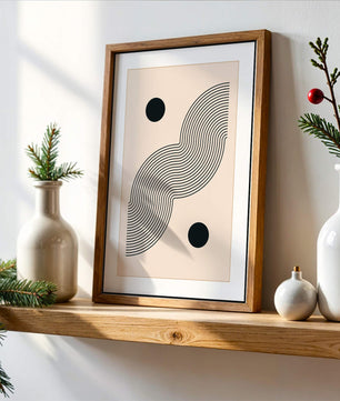 Abstract Minimalist Art with Black Wavy Lines and Circles - Mi tienda