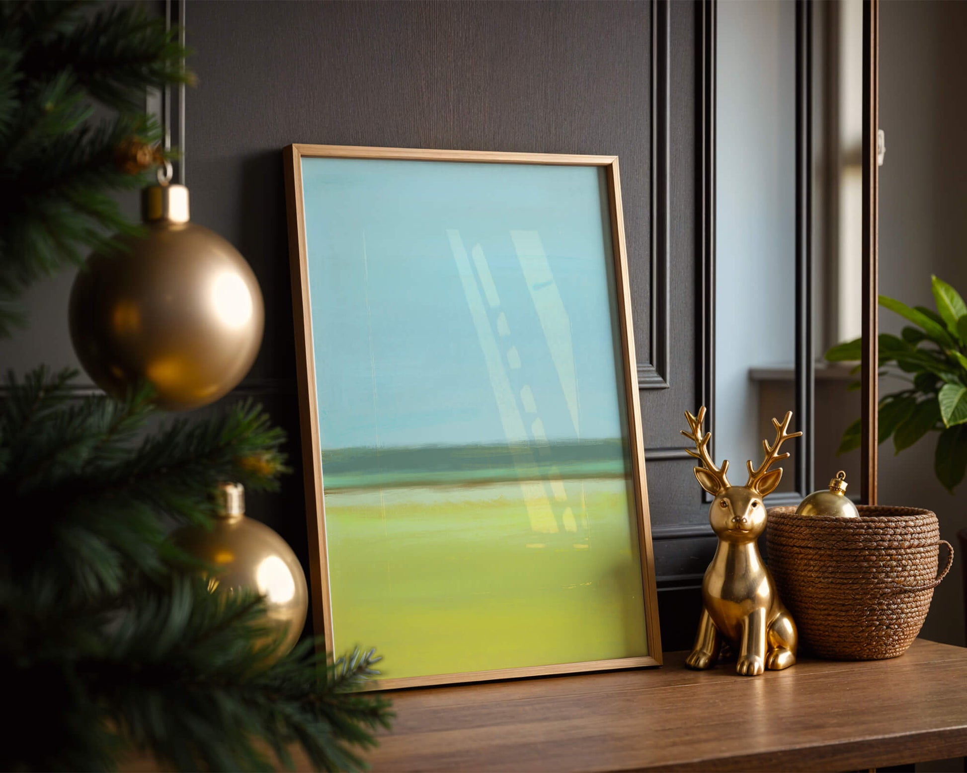 Paisaje abstracto con horizonte azul y amarillo