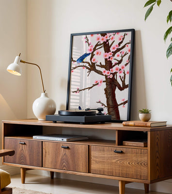 Charming illustration of cherry blossom tree with birds