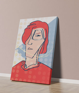 Abstract portrait with red hair and dotted background