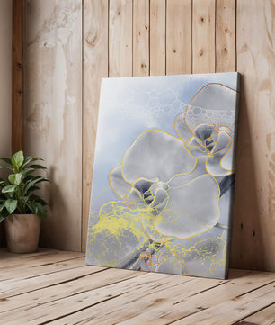 Delicate floral art with gold accents and abstract background