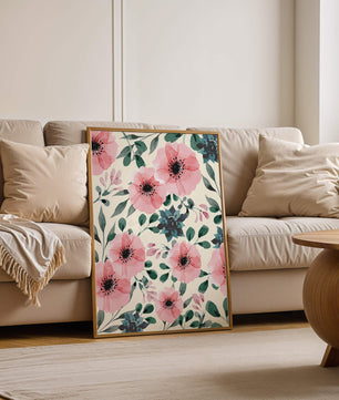 Patrón acuarela floral con flores rosas y hojas verdes
