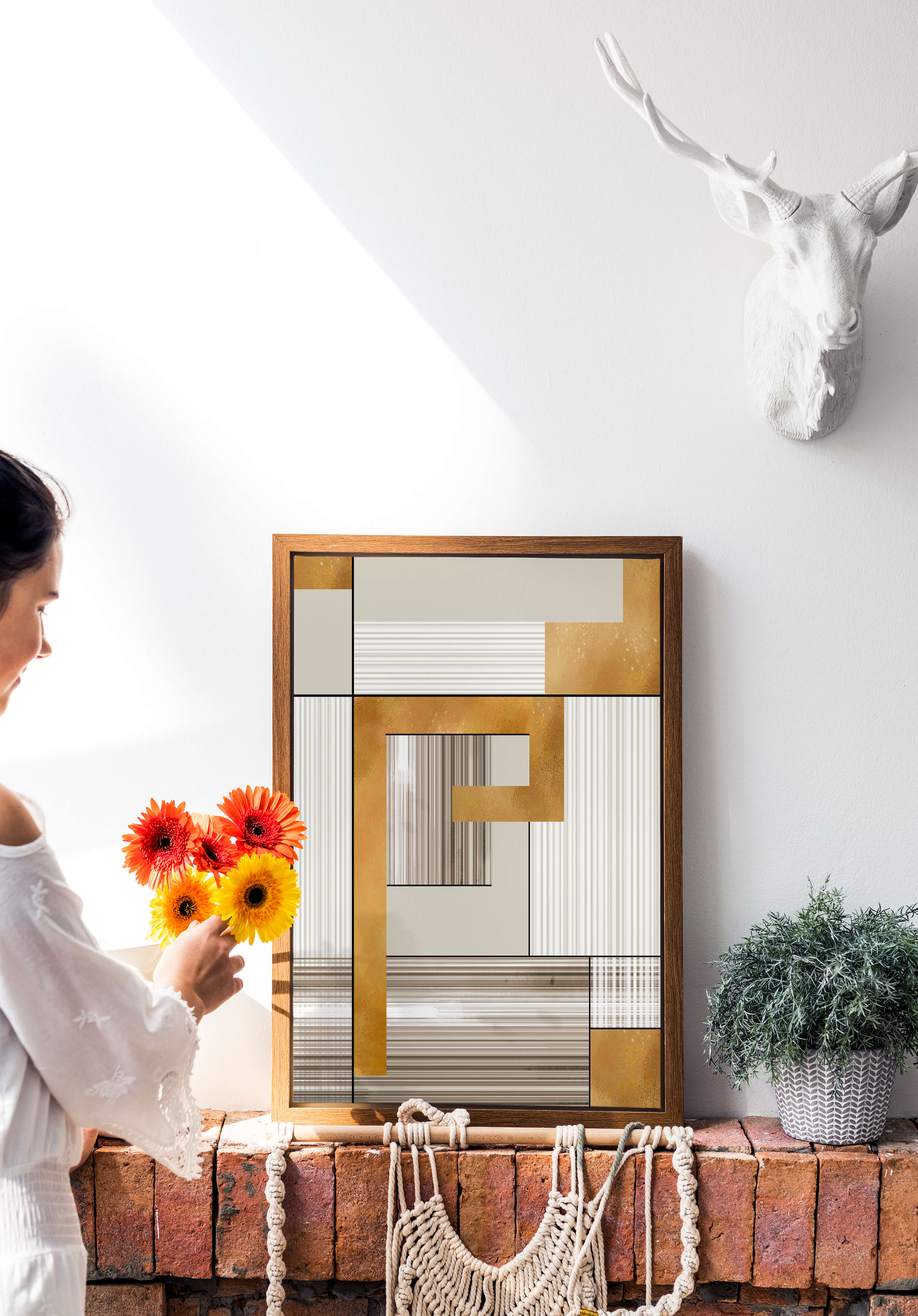 Abstract geometric pattern with gold and neutral tones