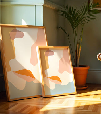 Abstract art with pastel color shapes on white background