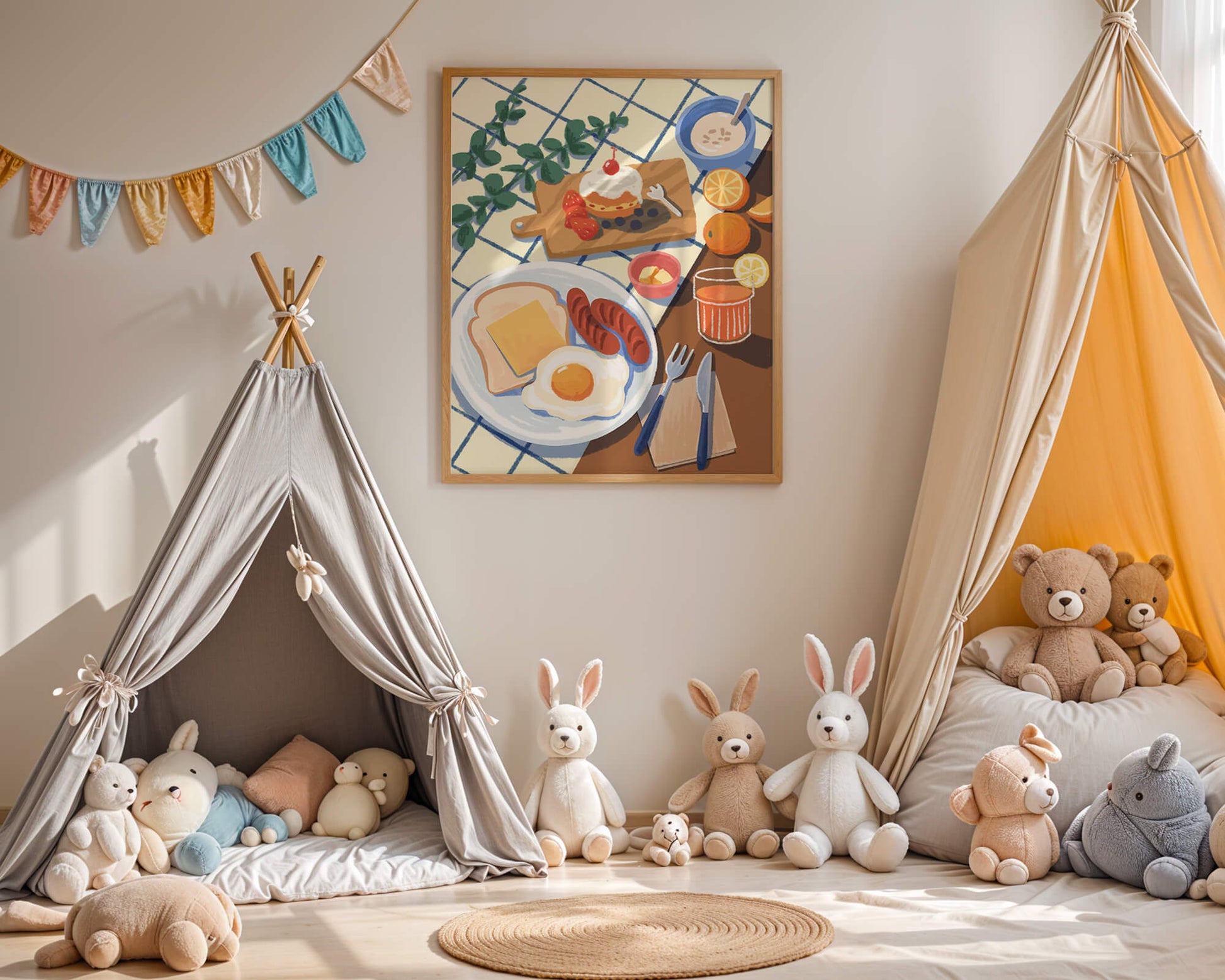 Desayuno encantador con jugo de naranja fresco y pasteles