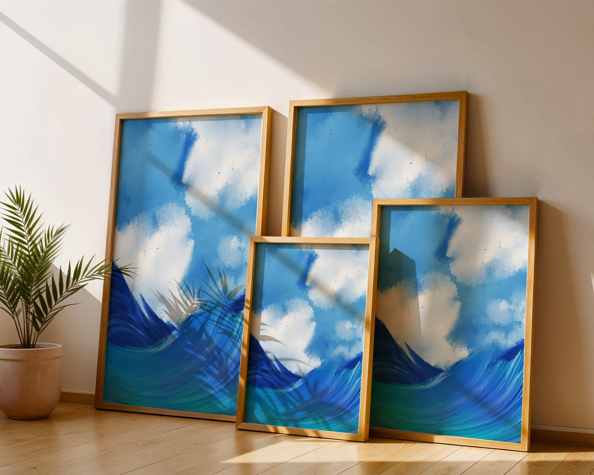 Beautiful ocean waves under a cloudy sky artwork